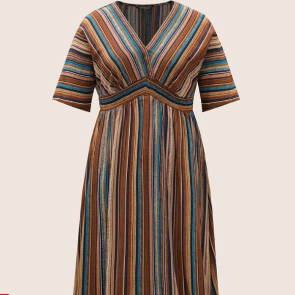 BloomChic Plus Size 3XL Striped Contrast Dolman Sleeve Shirred Pocket Dress - Picture 4 of 4